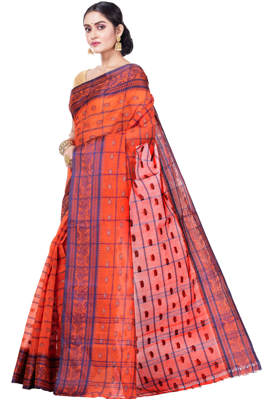 Orange Pure Cotton Diamond_Tant Tant Saree (644)